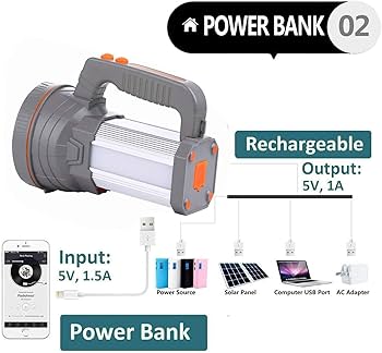 AF-WAN Torcia LED Ricaricabile 7000 Lu,Impermeabile Luce LED Torcia 9000 mAh Super LED Luminoso Searchlight Spotlight Torcia Portatile Tattica Lampada [Classe di efficienza energetica A