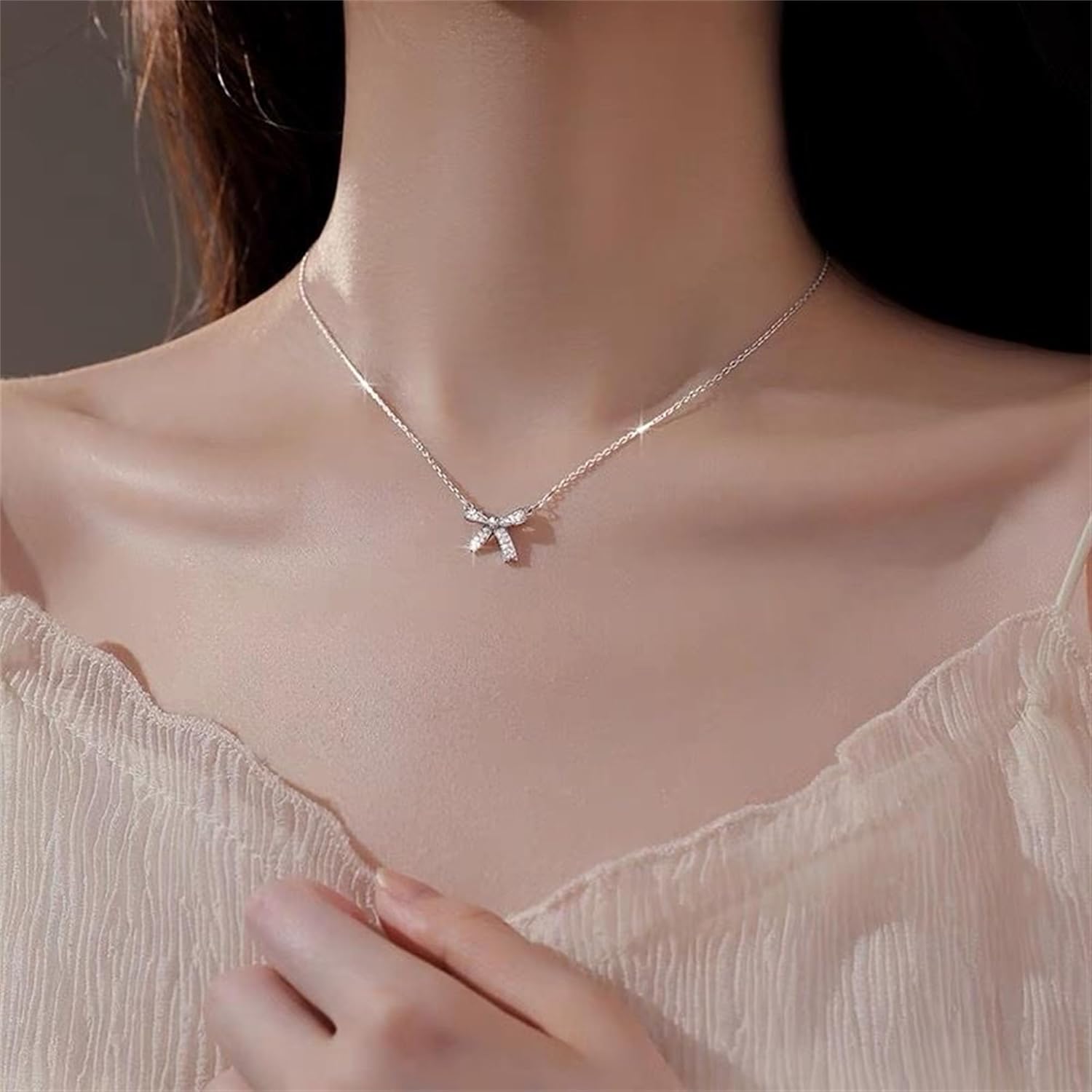Bow necklace,Silver Necklace for Women - Bow Necklace Elegant Silver Mini Bow Pendant Necklace - Trendy & Adorable Design for Women Silver Jewelry Gift - Image 4