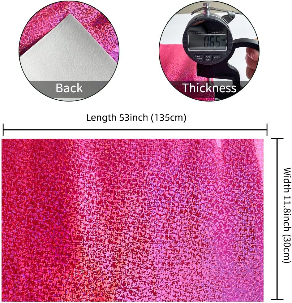 Holographic Faux Leather Fabric 11.8x53 inches(30x135cm) Shiny Dots Synthetic PU Leather for Hair Bows Wallets Keychains Jewelry Making (Pink)