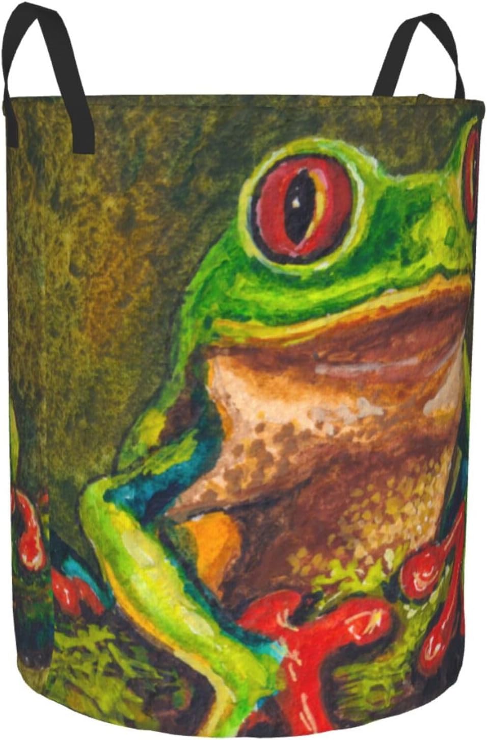Laundry Basket,Watercolor Red Eyed Tree Frog in Tropical Nature Bathroom Organizer Basket Waterproof Foldable Cloth Hamper with Lining for Home Storage