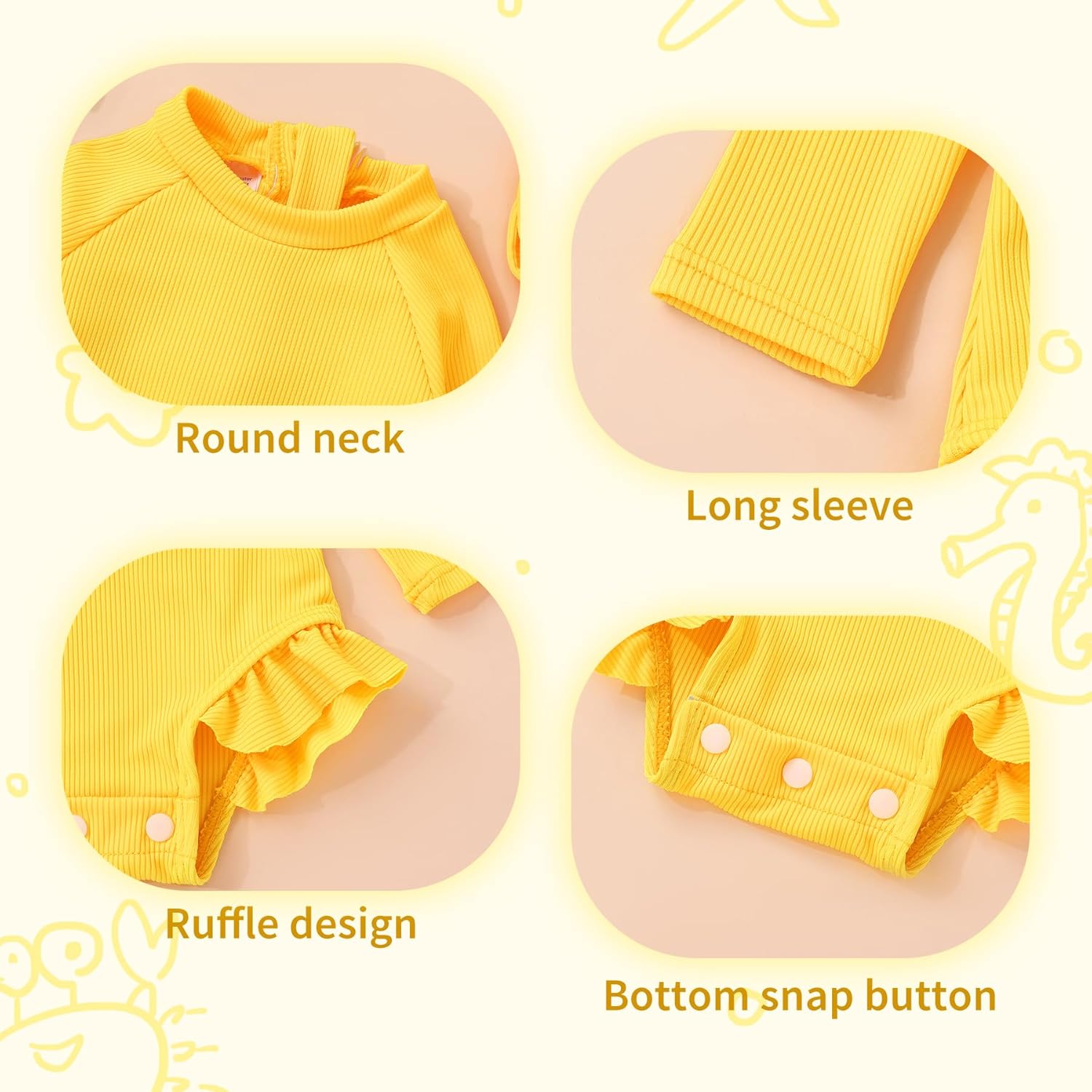 YOUNGER TREE Infant Baby Girls Swimsuit Long Sleeve Swimsuits One Piece Swimsuit Solid Color Bathing Suit with Hat, UPF 50+ - Image 5