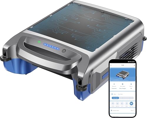 V1T Solar Pool Skimmer, Robotic Pool Surface Skimmer Cleaner with App Control, 7L Large Basket 24/7 Cleaning Smart Obstacle Avoidance Dual Charging Options Ideal for Above Ground Pool Blue