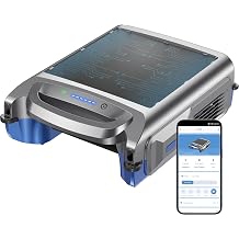V1T Solar Pool Skimmer, Robotic Pool Surface Skimmer Cleaner with App Control, 7L Large Basket 24/7 Cleaning Smart Obstacle Avoidance Dual Charging Options Ideal for Above Ground Pool Blue