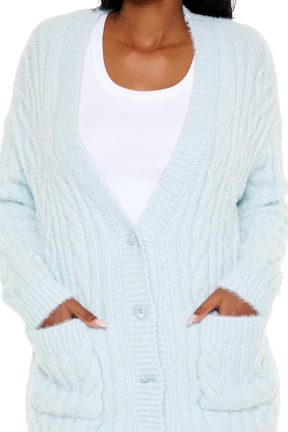 Forever 21 Womens Fuzzy Cable Knit Cardigan Sweater - Image 3