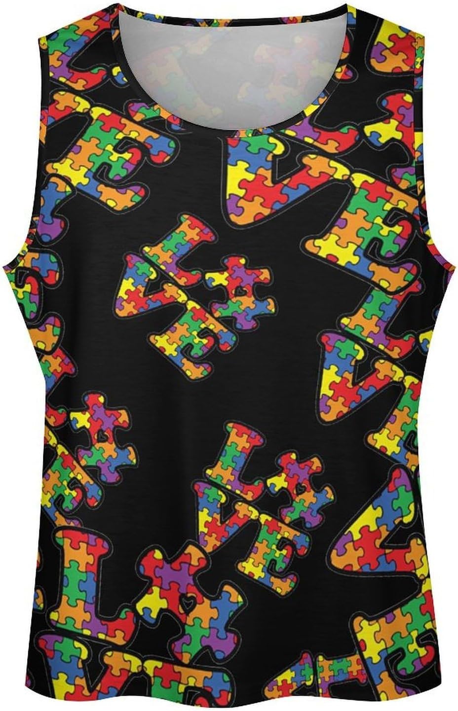 Love Autism Awareness Puzzle Mens Tank Tops Sleeveless Muscle Shirts Beach Casual Gym Shirt Vest Tee Tops