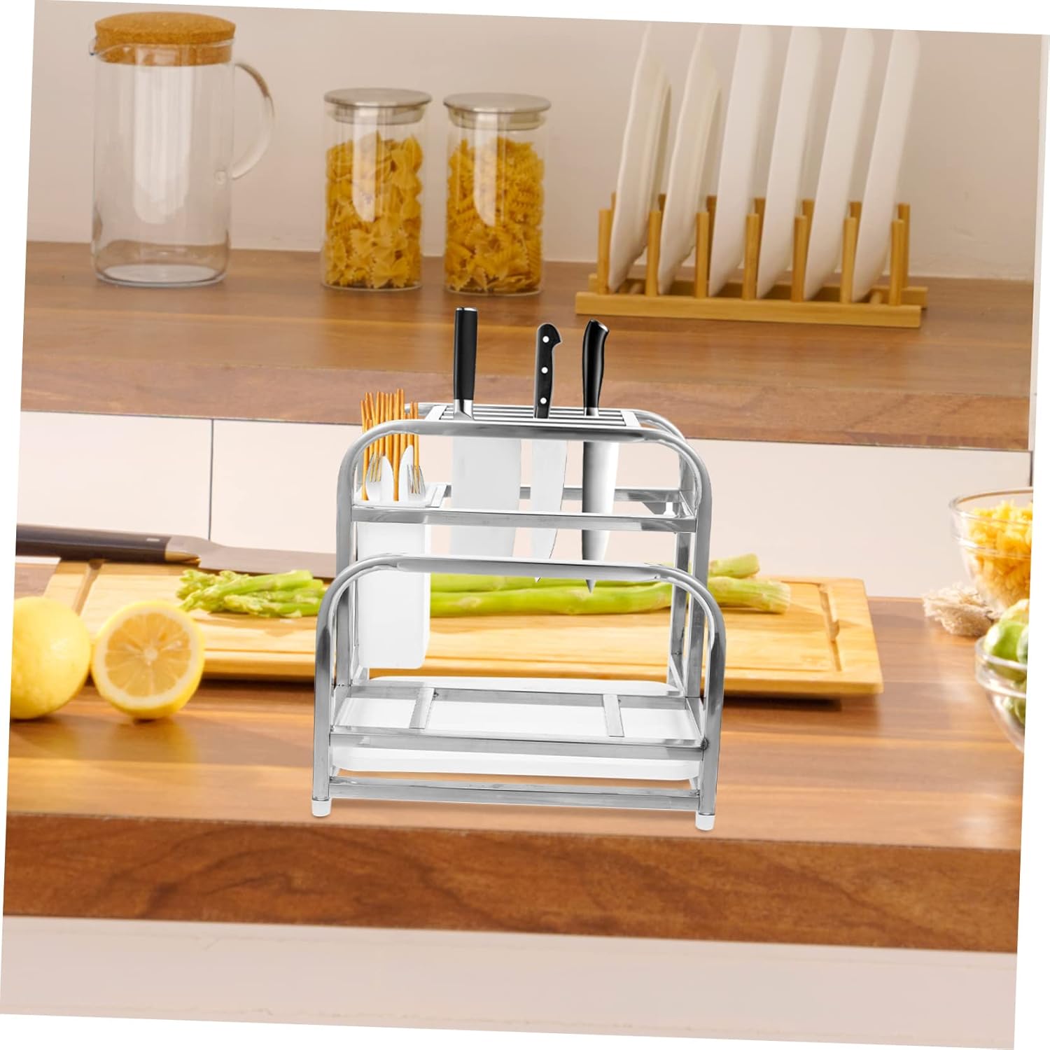 Multi Function Kitchen Storage Holder with Hollow Design Odorless Rack for Cutters and Utensils Knife Block Organizer for Clean and Organized Kitchen Supplies