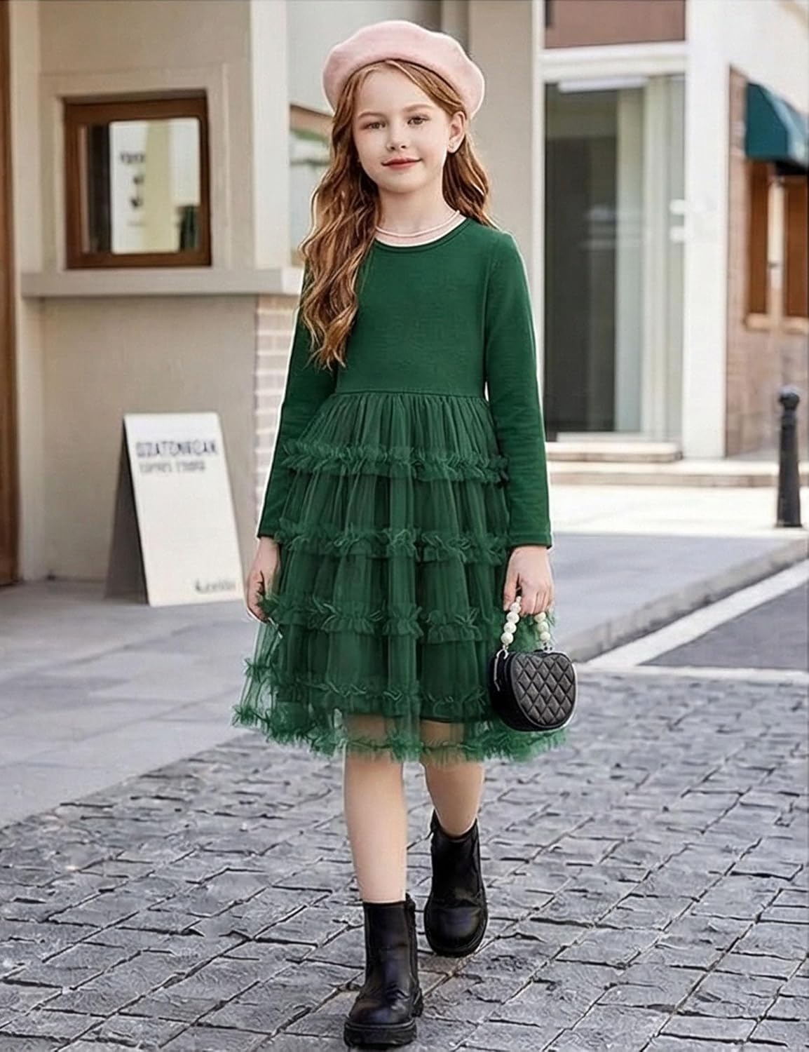 Arshiner Toddler Tutu Dress Girls Long Sleeve Fall Winter Ruffle Tiered Holiday Party Tulle Dresses - Image 5