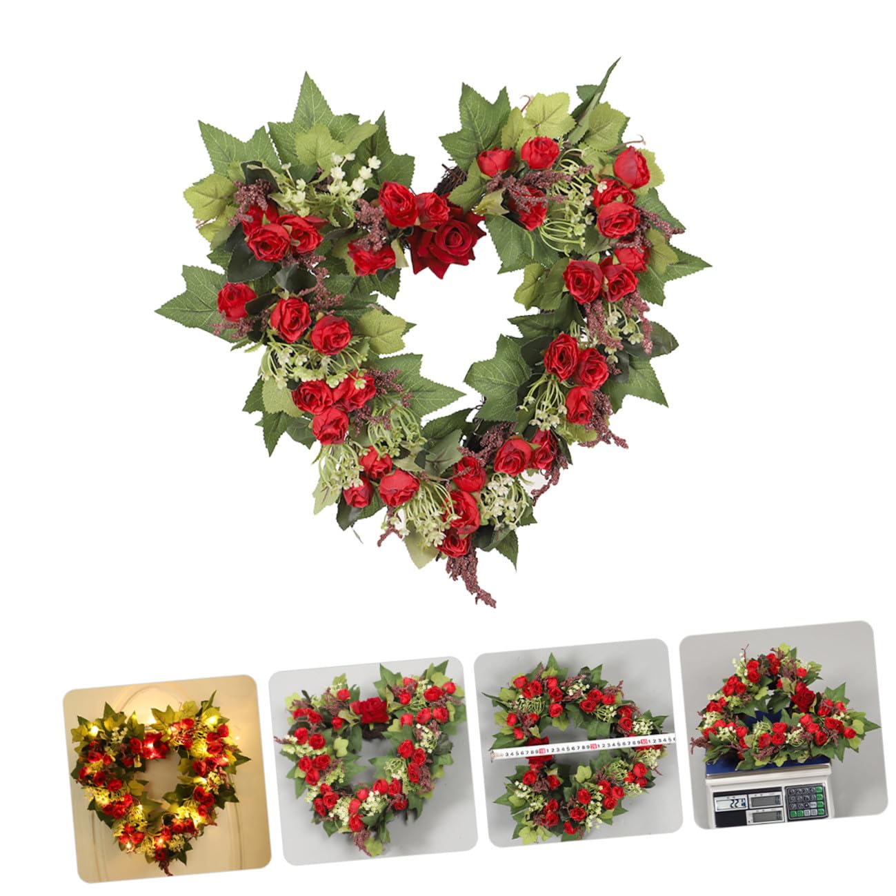 Romantischer Herzkranz aus Stoff Hängender Rosenkranz für Valentinstag und Hochzeit Dekorative Girlande für Haustür und Innenbereich