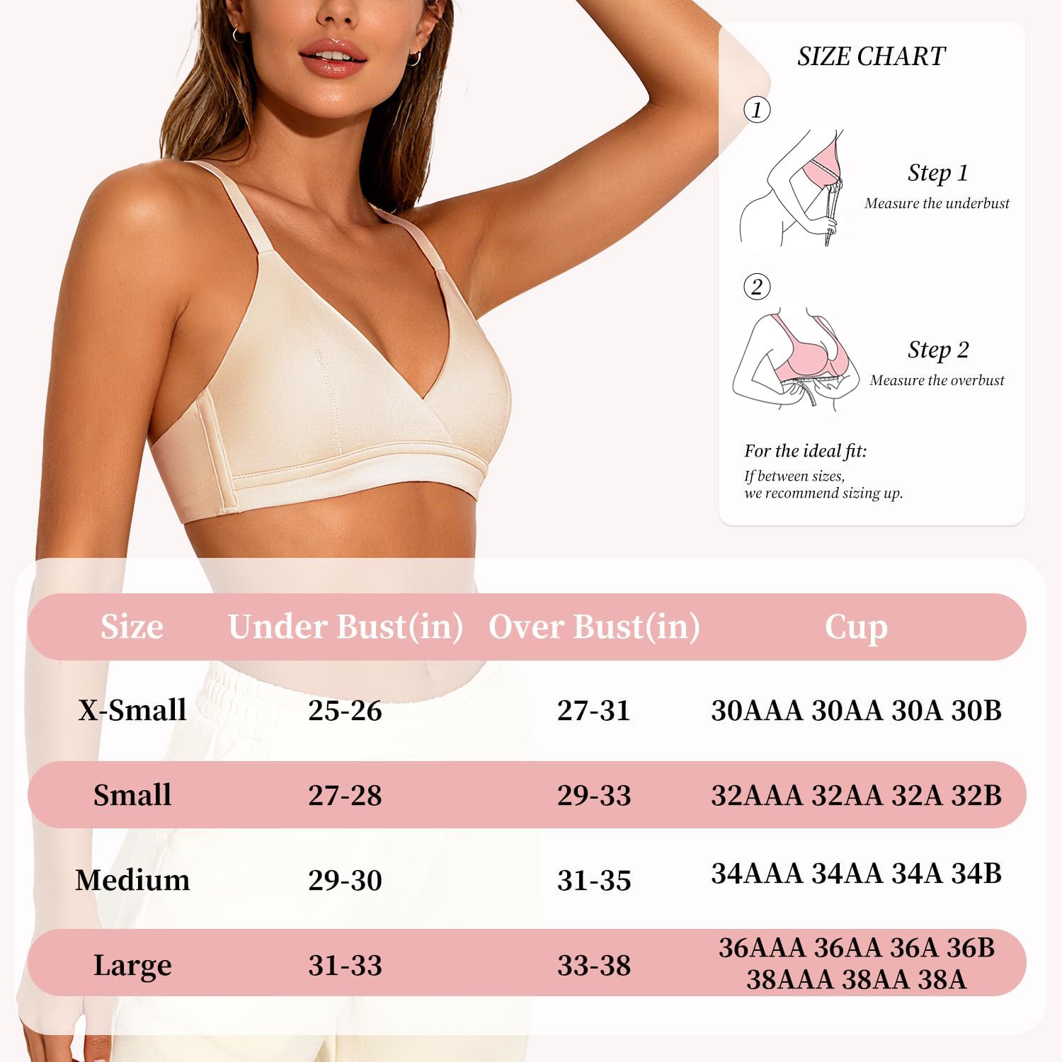V Neck Cotton Bra No Underwire Padded Breathable Comfortable Bras for Women Everyday Triangle Bralette for AAA-B Cup - Image 2
