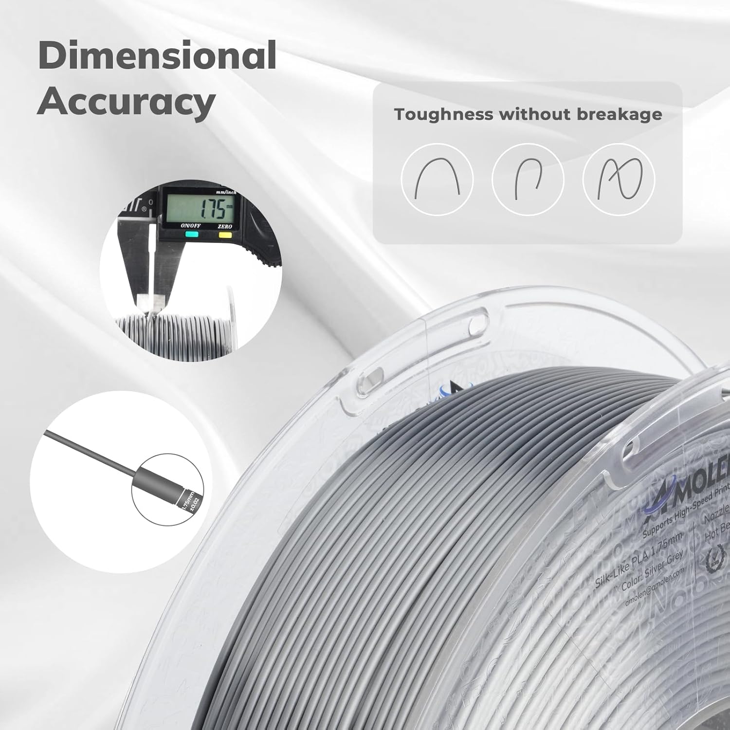 AMOLEN Silk PLA 3D Printer Filament, Shiny Silk PLA Filament 1.75mm, High Speed 3D Printing PLA Filament for Most FDM 3D Printer