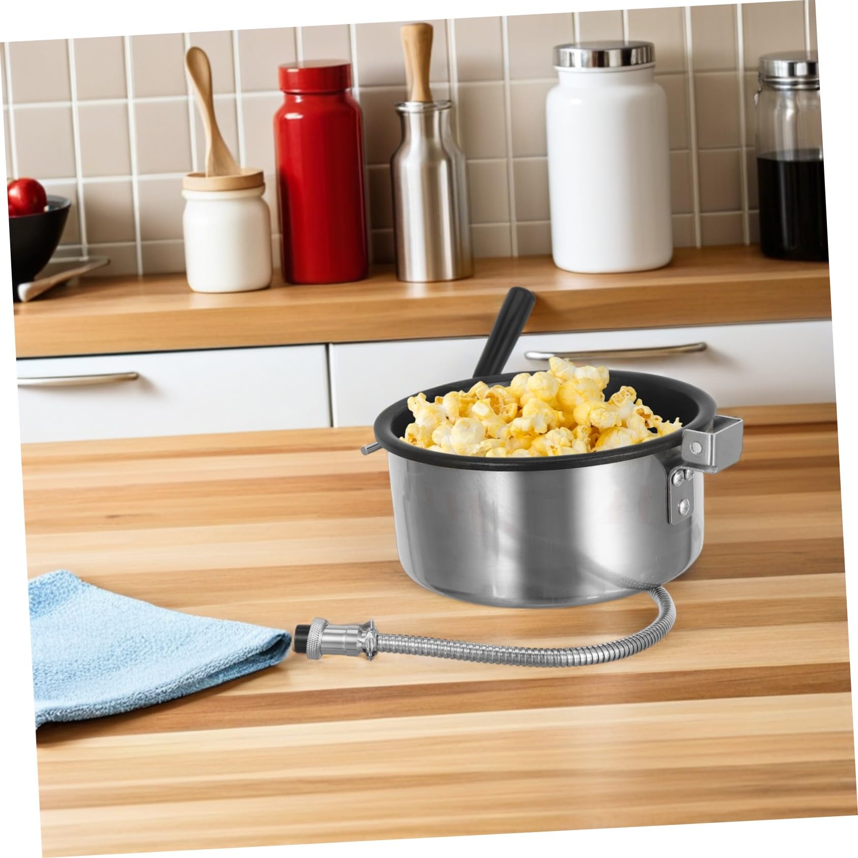 Uonlytech Hervidor de Acero Inoxidable y Aluminio Antiadherente de 8 Oz Diseño Ahorrador de Espacio para Palomitas de Maíz para Pequeñas Cocinas y Festivales