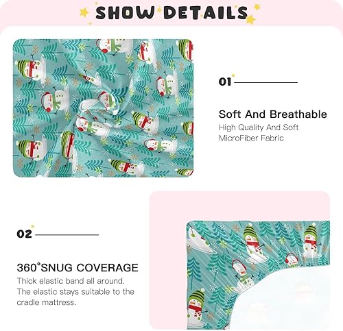 Miniatura 4 de Cute Snowman Crib Sheets - Stretchy Fitted Crib Sheets for Boys Girls, Unisex Cozy Baby Crib Sheet 28 x 52 x 9 Inches