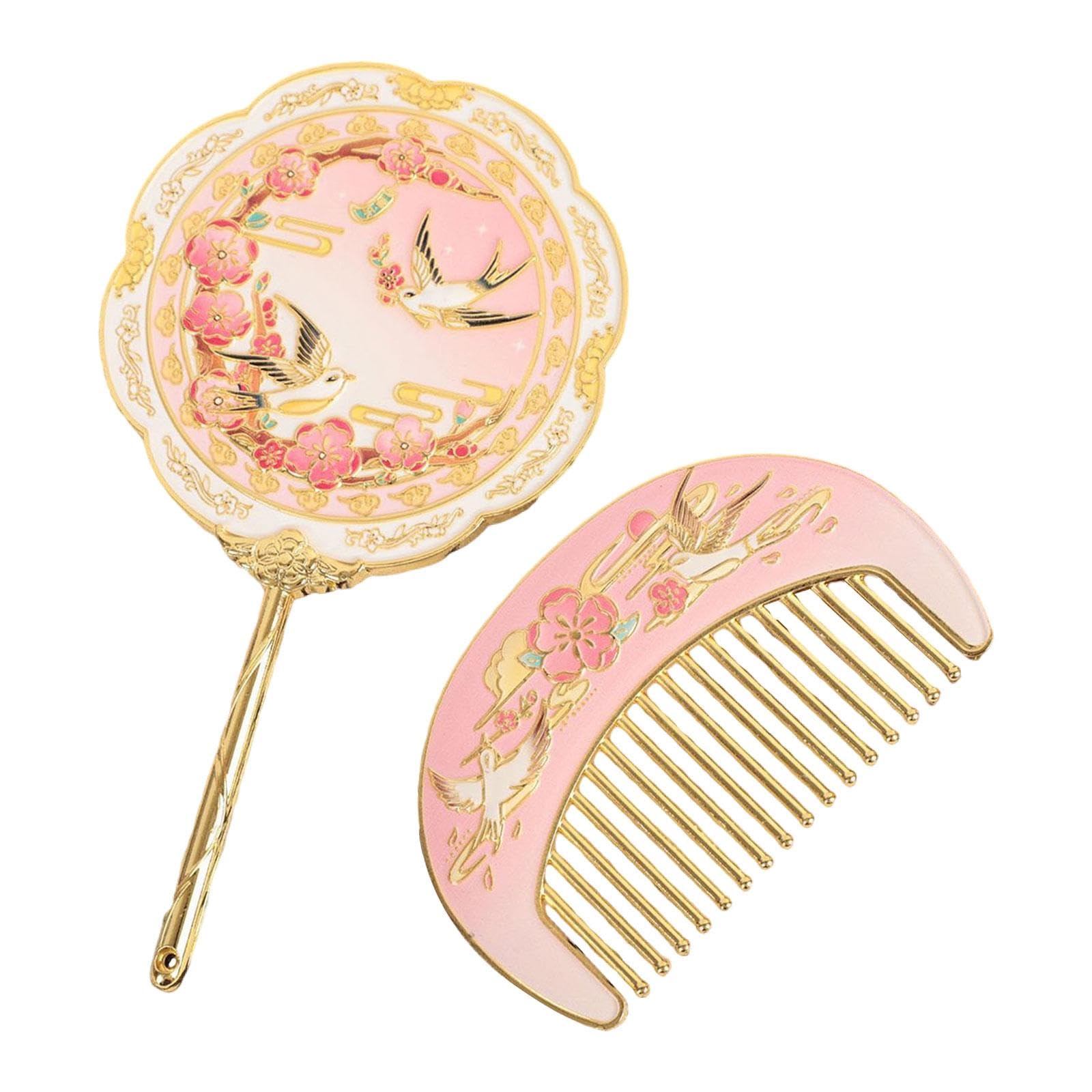 Miroir à main de style antique et peigne en métal rétro | Set cosmétique de table style B