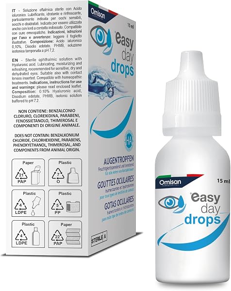 Easy Day Drops 3in1 - Collirio Sterile Idratante, Rinfrescante, Umettante. Con Acido ialuronico. Ideale per lenti a contatto - 15 ml - 3