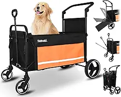 Petbobi Carrinho De Passeio Para Cães Grandes - Todo-Terreno Retrátil, Dobrável Cães, Vagões Com Freio Um Pé E Rampa, Fácil Animais Estimação Idosos Médio Porte Entrarem Saírem, Ideal Caminhadas, La