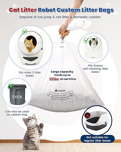Miniatura 2 de Paquete de 100 bolsas de basura robot de 3 y 4 bolsas de basura, bolsas de revestimiento de caja de arena para gatos autolimpiantes, forros