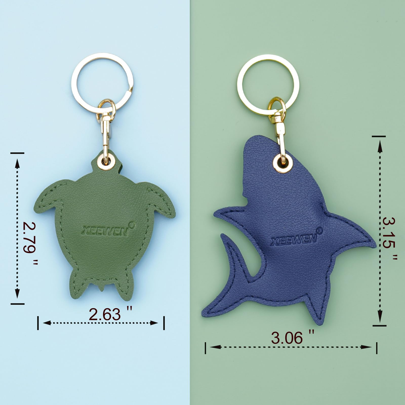 Versteckter Schlüsselanhänger-Halter für Airtag 2. und 1. – Niedliche Leder-Schlüsselring-Hülle für Frauen – Haifisch-Schildkröte, 2 Stück