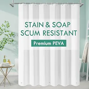 MitoVilla White PEVA Shower Curtain Liner, 72 x 72 inches, Waterproof, Modern Neutral Design