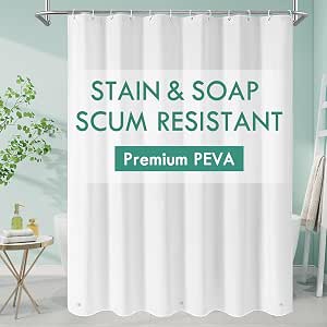 MitoVilla White PEVA Shower Curtain Liner, 72 x 72 inches, Waterproof, Modern Neutral Design