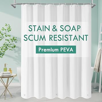 MitoVilla White Peva Shower Curtain Liner, Simple Plastic Shower Curtains Liner for Modern Neutral Hotel Bathroom Decor, Waterproof Bathroom Shower Liner, 72" W x 72" H