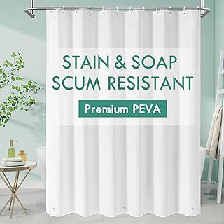 MitoVilla White Peva Shower Curtain Liner, Simple Plastic Shower Curtains Liner for Modern Neutral Hotel Bathroom Decor, Waterproof Bathroom Shower Liner, 72" W x 72" H