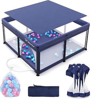 Foldable Baby Playpen for Babies and Toddlers, 50x50 Inch Portable Play Yard, Collapsible Play Pen with Mat, Visible Mesh, 50 Ocean Balls, Indoor/Outdoor Baby Fence Activity Center for Home