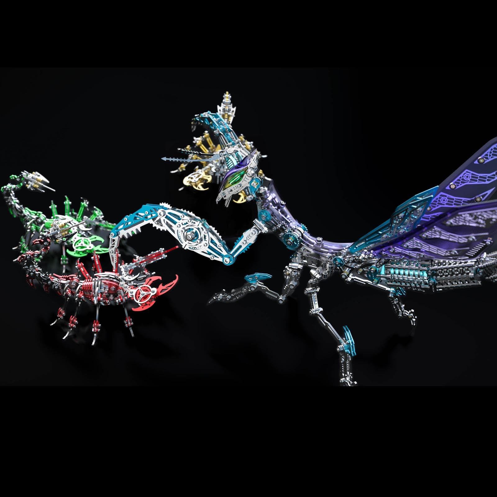 Bunte 3D Metall Puzzle Modellbausatz für Erwachsene mit Licht, DIY Metall 3D Puzzle Mantis Modell Kits mit Werkzeug, Desktop Spielzeug Geschenke für Erwachsene