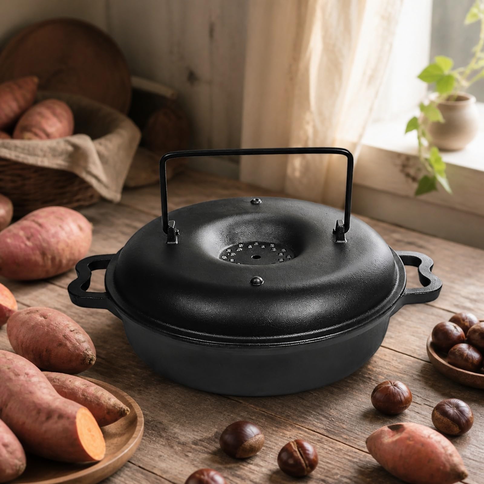 Baoblaze Roaster in Ghisa senza Rivestimento Pentola in Ghisa con Coperio Non Elettrico Oven per Appassionati di, Famiglie, Pasti Familiari, 25 Cm