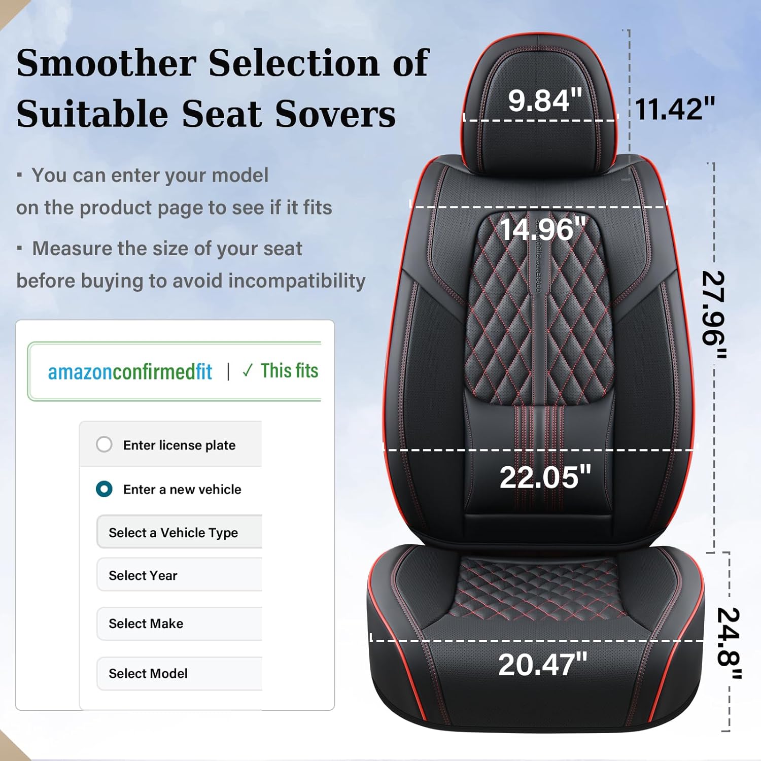 Coverado Car Seat Covers Full Set, 5 Seats Nappa Leather Seat Covers for Cars, Waterproof Automotive Car Seat Covers Interior Accessories Universal Fit Most Sedans, SUVs, Pick-up Trucks(Black&Gray)
