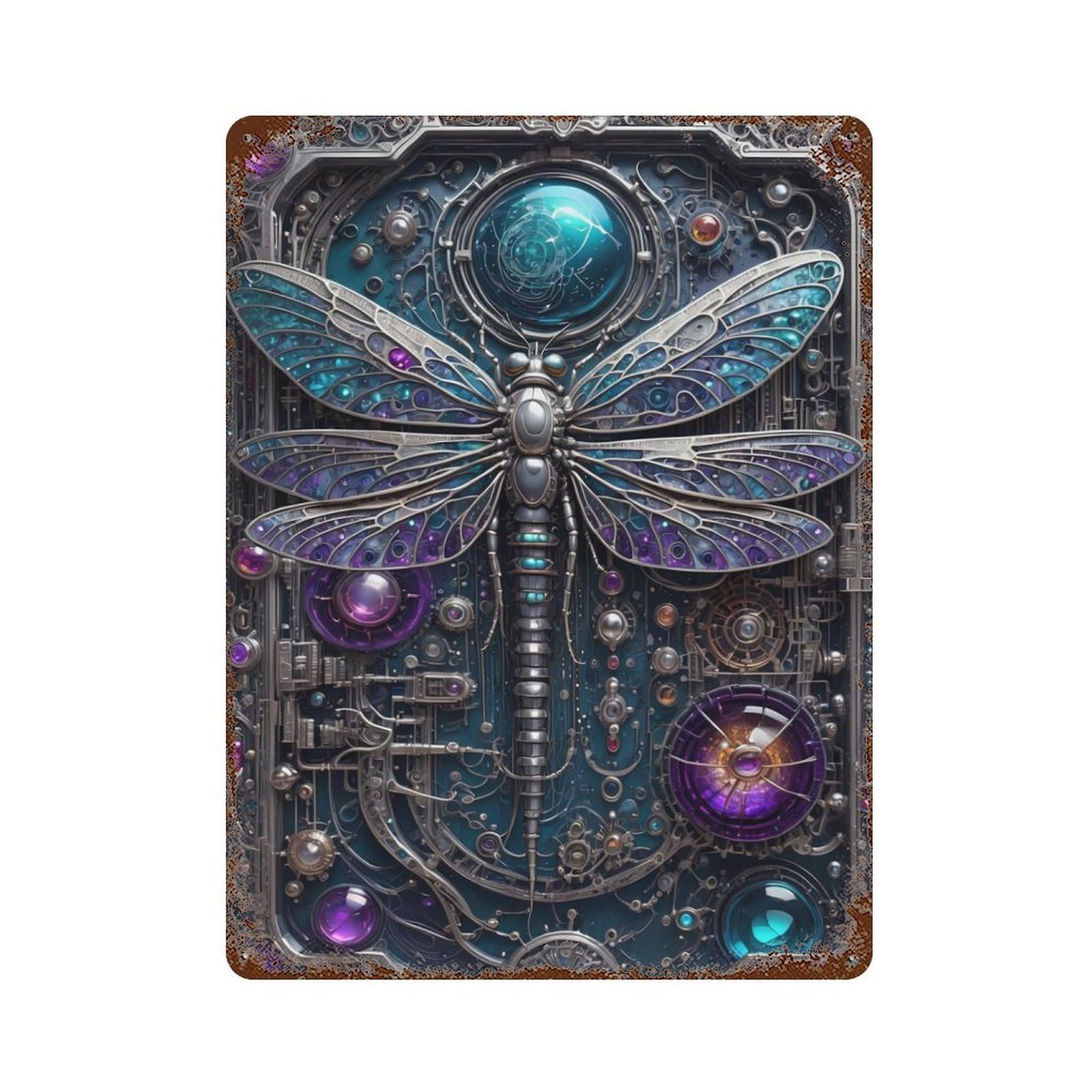 Steampunk Dragonfly Aged Metal Wall Plaque 15.7"x11.8", Farmhouse Wall Decor for Office, Studio And Wall Decor