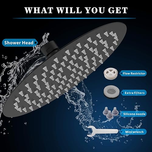 Miniatura 5 de Voolan Cabezal de ducha de lluvia, cabezal de ducha grande de alto flujo hecho de acero inoxidable de metal, cubierta de cuerpo de cascada, soporte