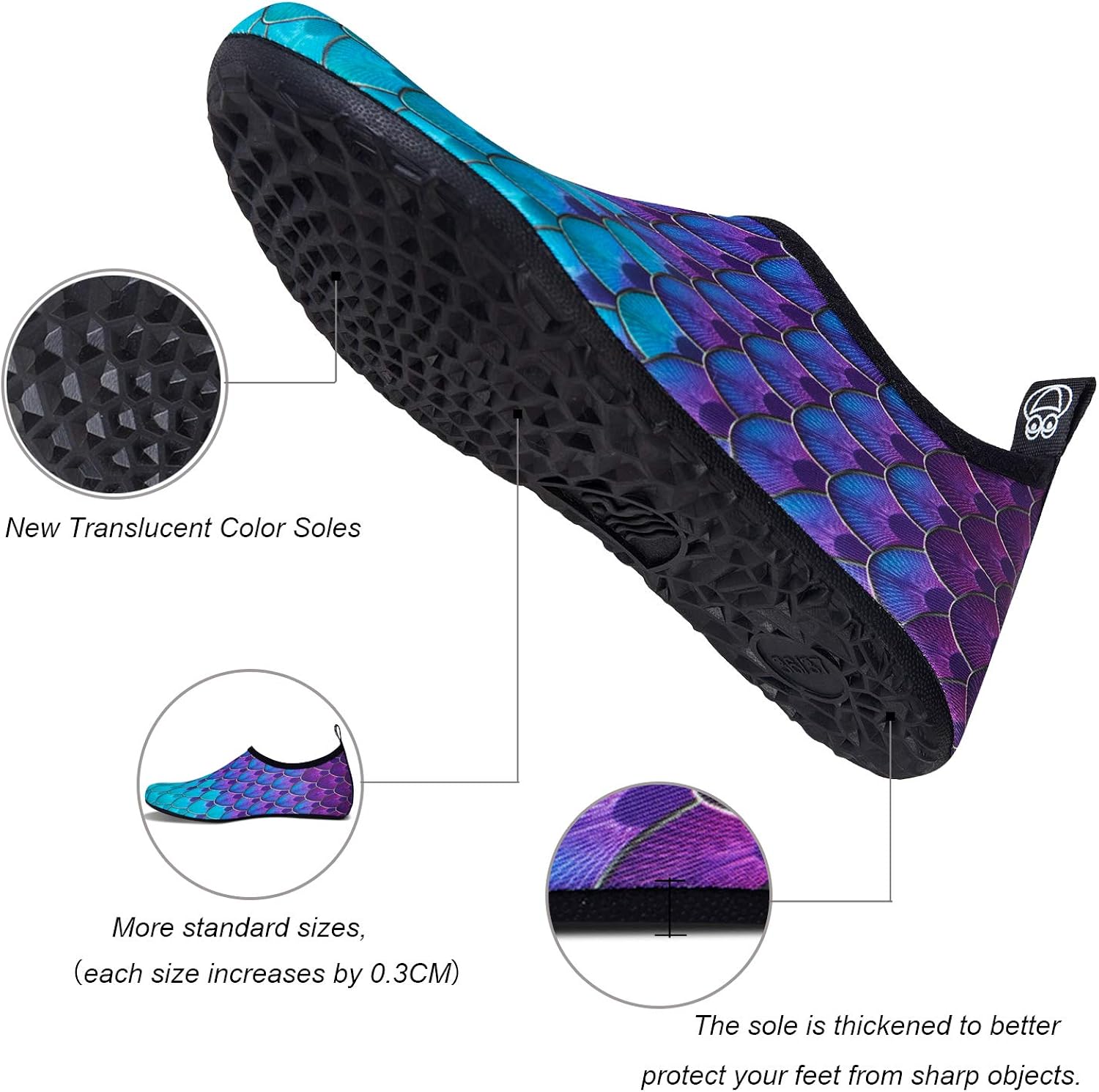  | Water Shoes for Womens Mens Barefoot Quick-Dry Aqua Socks for Beach Swim Surf Yoga Exercise New Translucent Color Soles | Water Shoes