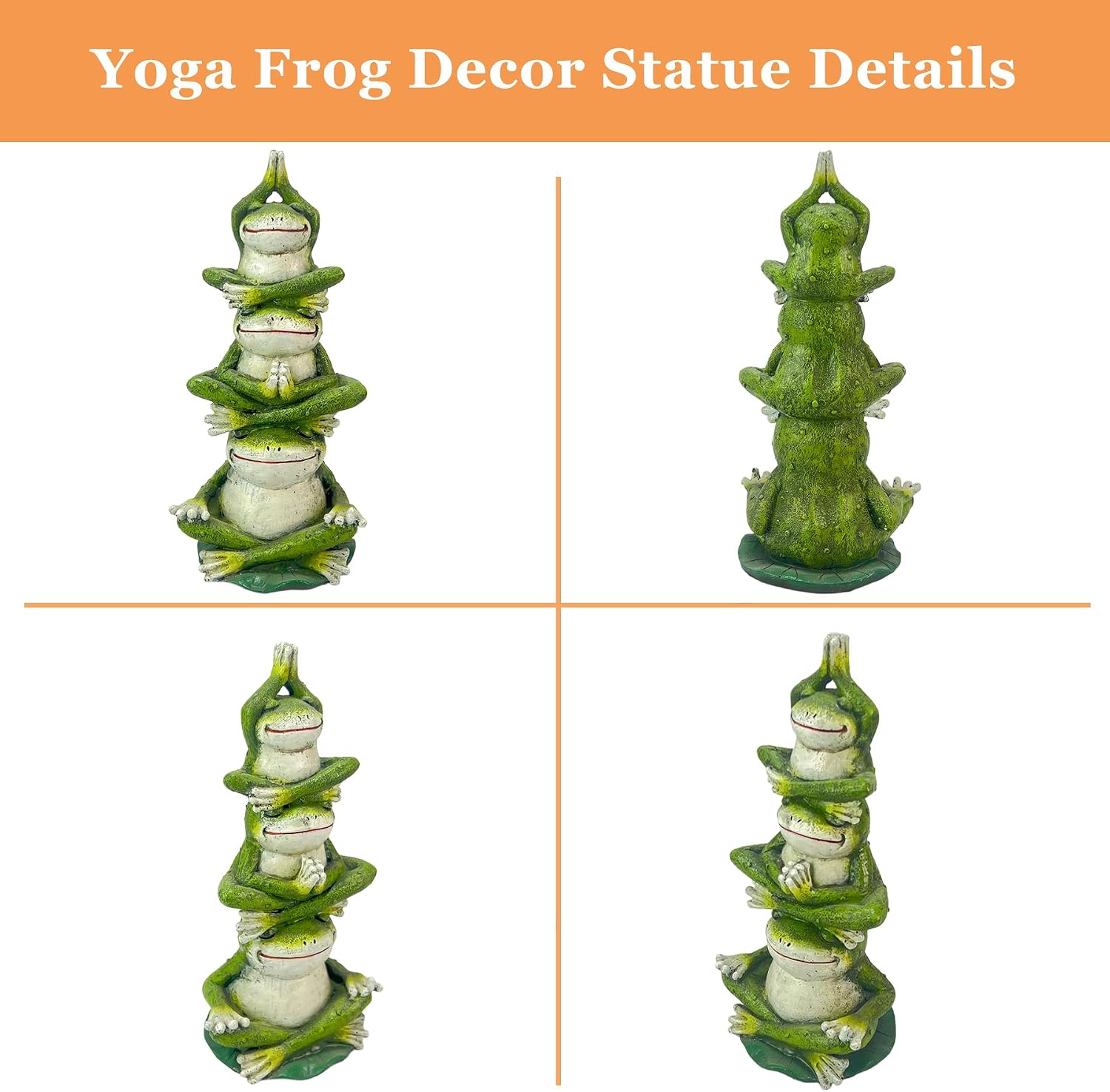 Teaeeno 9" Stacked Yoga Frog Garden Statue, Weather Resistant Resin Meditating Frog Figurine, Outdoor Patio Yard Decor, for Mother's Day, Father's Day, Easter & Independence Day (Green)