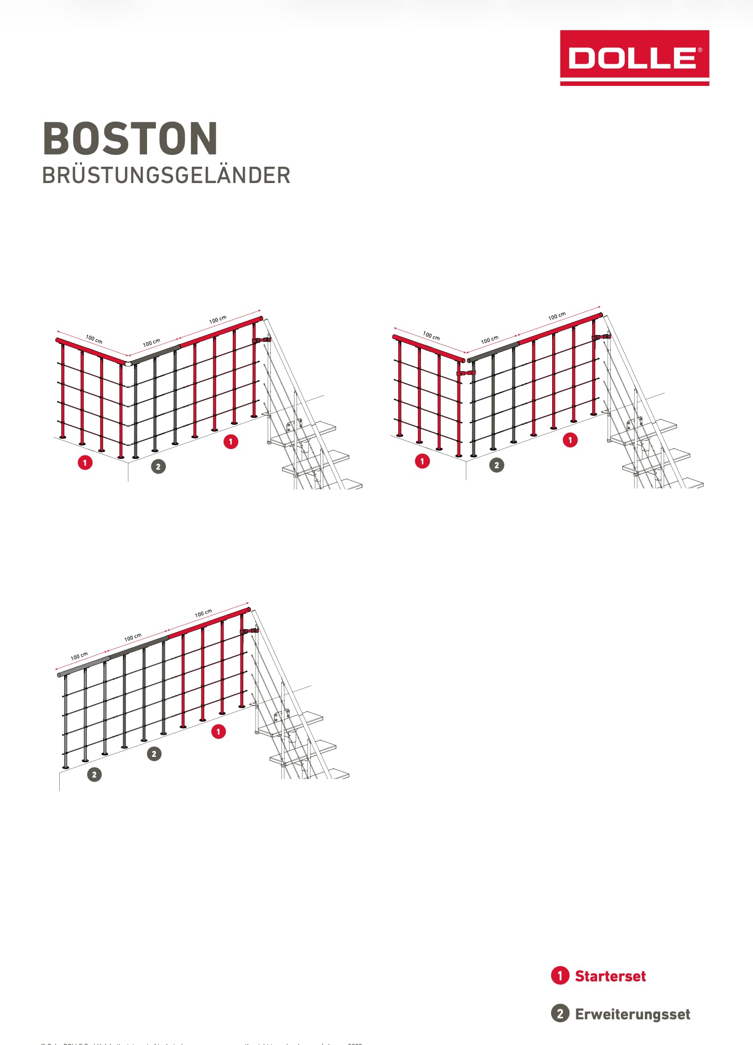 DOLLE Brüstungsgeländer Ergänzungs-Set – 1 Meter Handlauf Buche Lackiert, Pfosten Anthrazit (RAL 7016), Für Mittelholmtreppe Boston – Inkl. Edelstahlfüllstäbe
