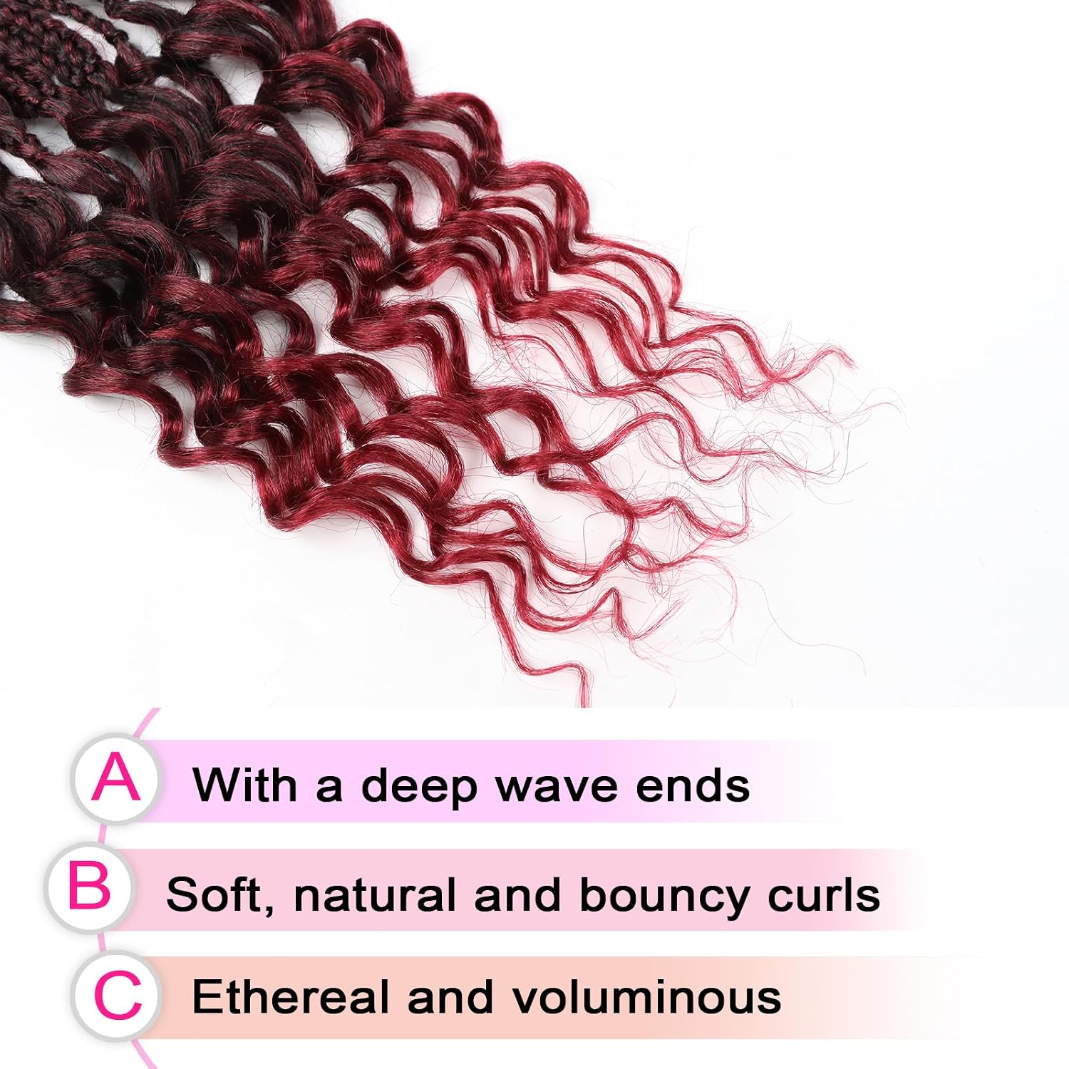 Burgundy Goddess Box Braids Crochet Hair 14 Inch 7 Packs Crochet Braids for Black Women Pre Looped Crotchet Box Braid with Curly Ends (Tbug)
