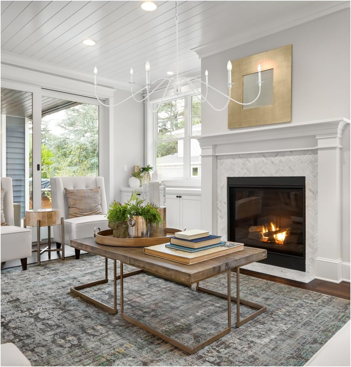Rohan 60" 6-Light Transitional Metal Chandelier in White