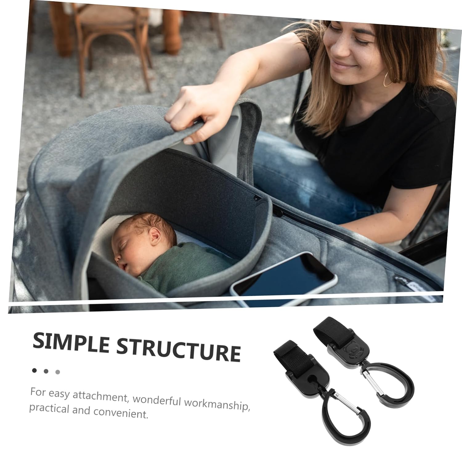 KOMBIUDA 2pcs Rotating Stroller Hooks Stroller Bag Hooks Sturdy for Diaper Bag Outdoor Use