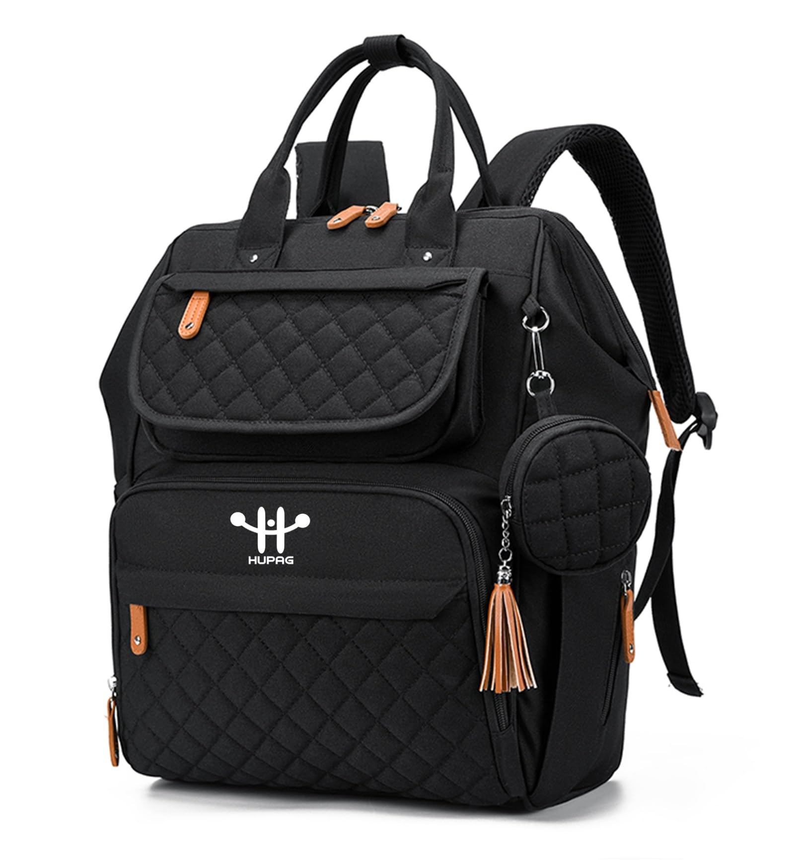 HUPAG Waterproof Diaper Bag Backpack with Built-In Changing Pad – Large Capacity, Stylish & Multi-Functional Baby Bag for Mom and Dad, Travel, and Everyday Use - Unisex (Black)