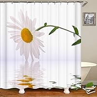 Vista 4 de Daisy Shower Curtain, Farmhouse Floral Shower Curtain Set, Rustic White Flower Shower Curtains for Bathroom, Waterproof Fabric with 12 Hooks, 72 x