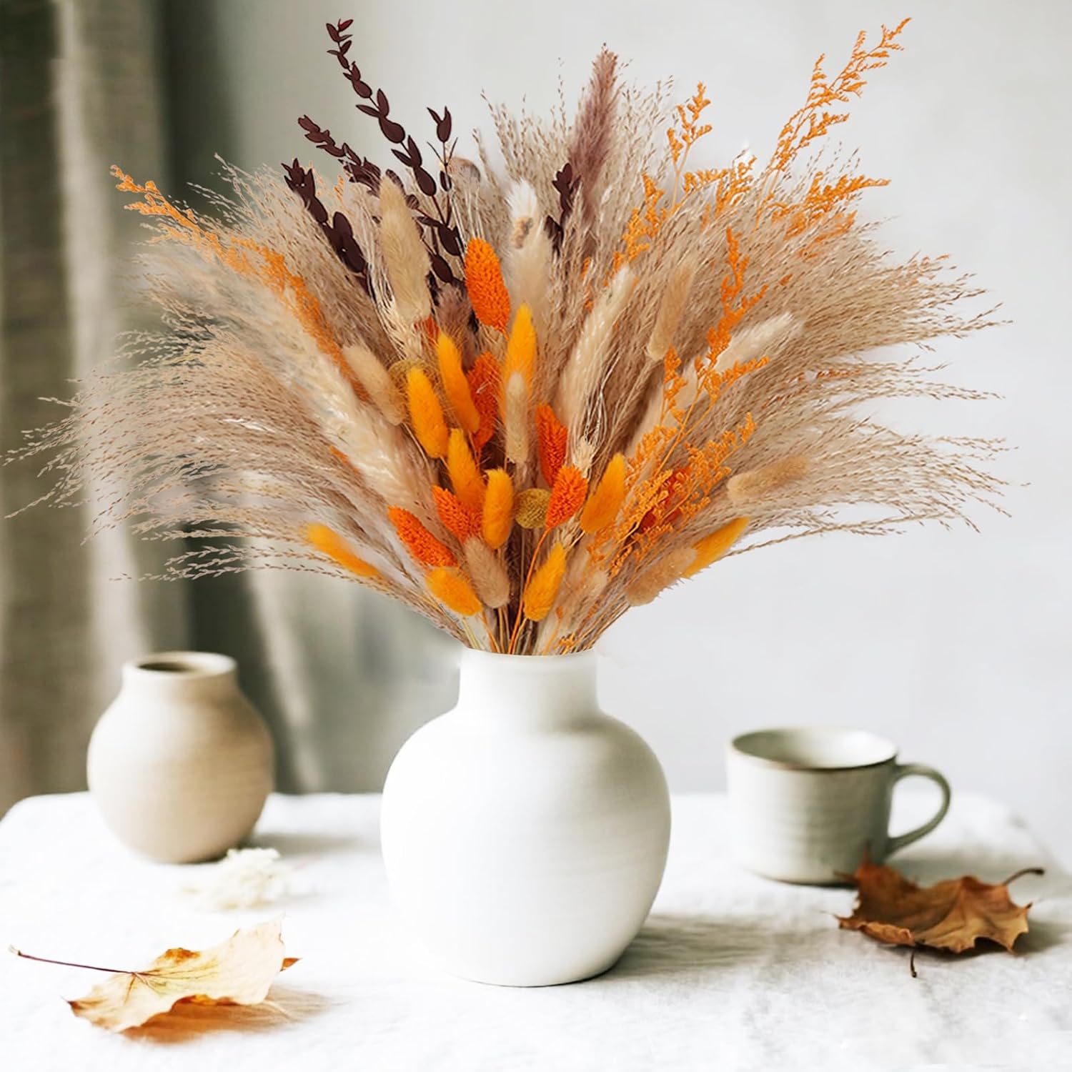 Fall Home Decor 104Pcs Orange Pampas Grass Autumn Dried