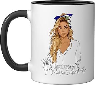 Belizean Flag Souvenirs Princess Blond Products Belize Ceramic Mug, Black/White