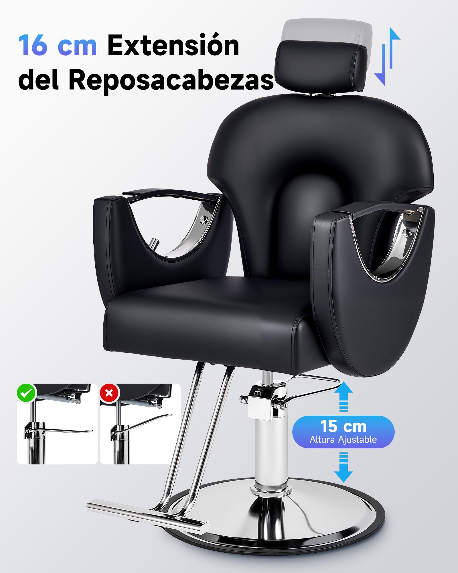 CO-Z Silla de Barbero Ajustable de 90°-150° Silla Peluquería con Giratorio 360° Sillon Barbero con Bomba Hidráulica para Peluquería Salón de Belleza Tatuajes — view 6