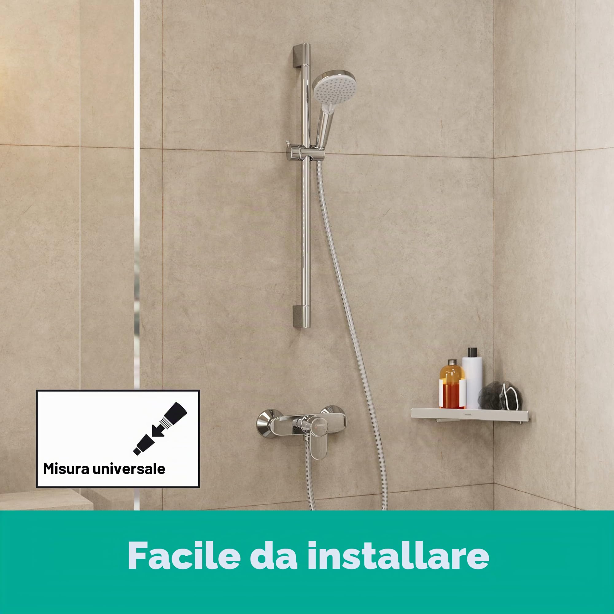 hansgrohe Vernis Blend - Set doccetta per doccia con doccino a risparmio idrico (EcoSmart, 2 getti), tubo flessibile (1,60 m) e asta doccia (0,65 m), cromo, 26279000
