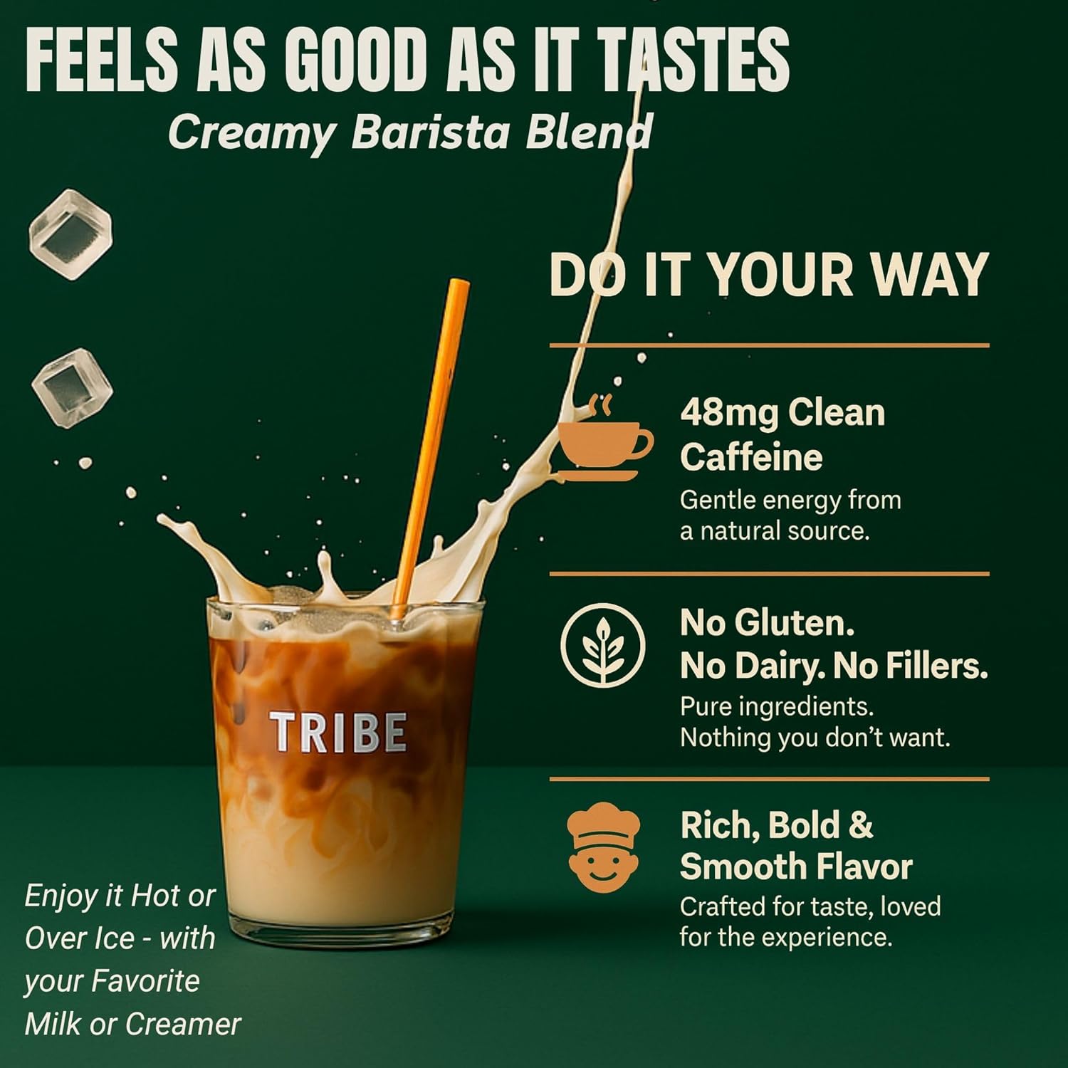 TRIBE Mushroom Coffee with MCT Oil - Creamy Instant Barista Blend for Energy, Focus & Immune Support, 6 Adaptogenic Superfoods - Lion’s Mane, Reishi, Turkey Tail - 2000mg - 30 Servings, Spoon Included