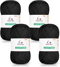 Aeelike 100% Cotton Wolle, Hochwertig 4Ply Handstrickgarn, Babyweich Baumwolle zum Häkeln, Atmungsaktiv und Hautfreundlich, geeignet zum Stricken und Häkeln von Schals, Pullovern, Mützen, Schwarz