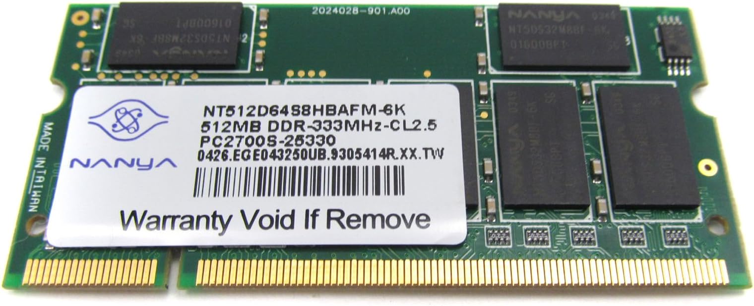 Nanya for Compaq 256MB PC2700 333Mhz DDR CL2.5 SODIMM Memory Module for ZD NX NC NW V Series Notebooks - Refurbished - NT256D64SH8BAGM-6K