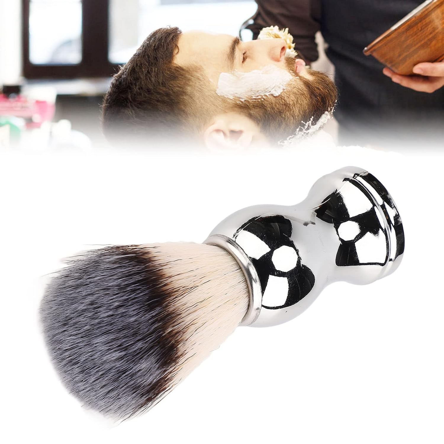 Premium Men's Shaving Brush, Soft fibers Strong Cleaning Force, Silver Plated Handle, Home Salon Use