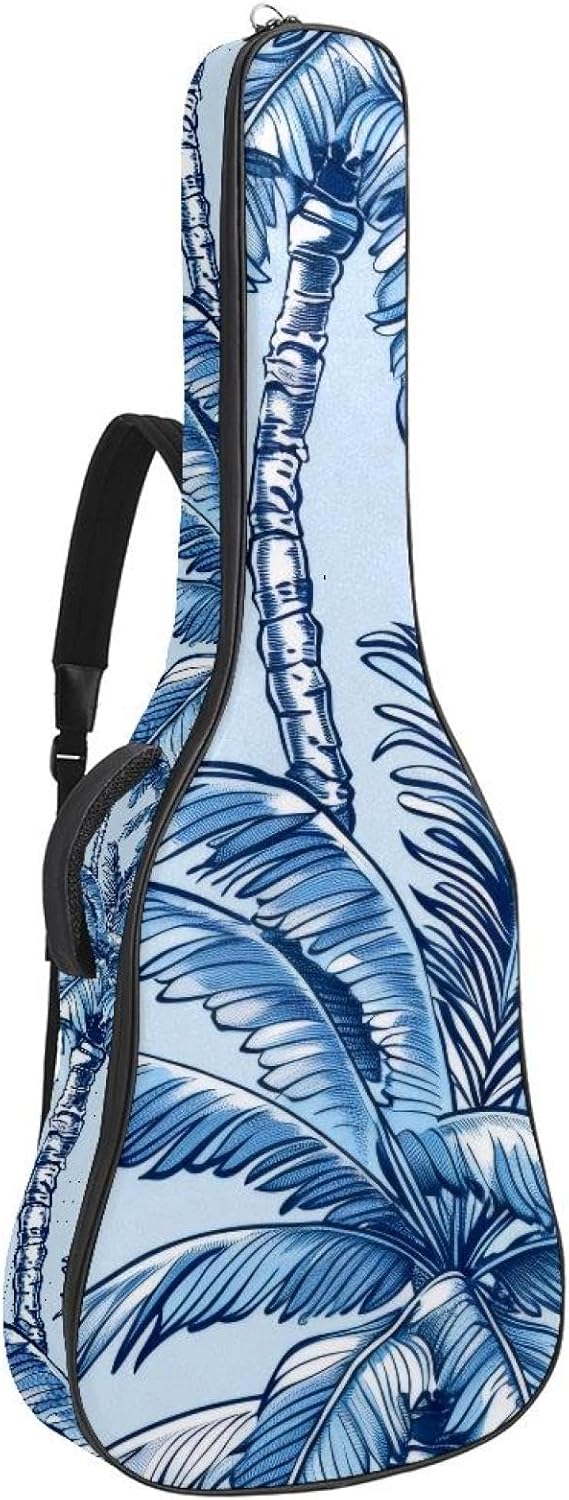 Seamless Tropical Palm Leaves and Tree Acoustic Guitar Gig Bag, 1 cm Thick Padding Waterproof Guitar Bag Backpack for 40 41 42 Inch Electric Bass Classical Guitars