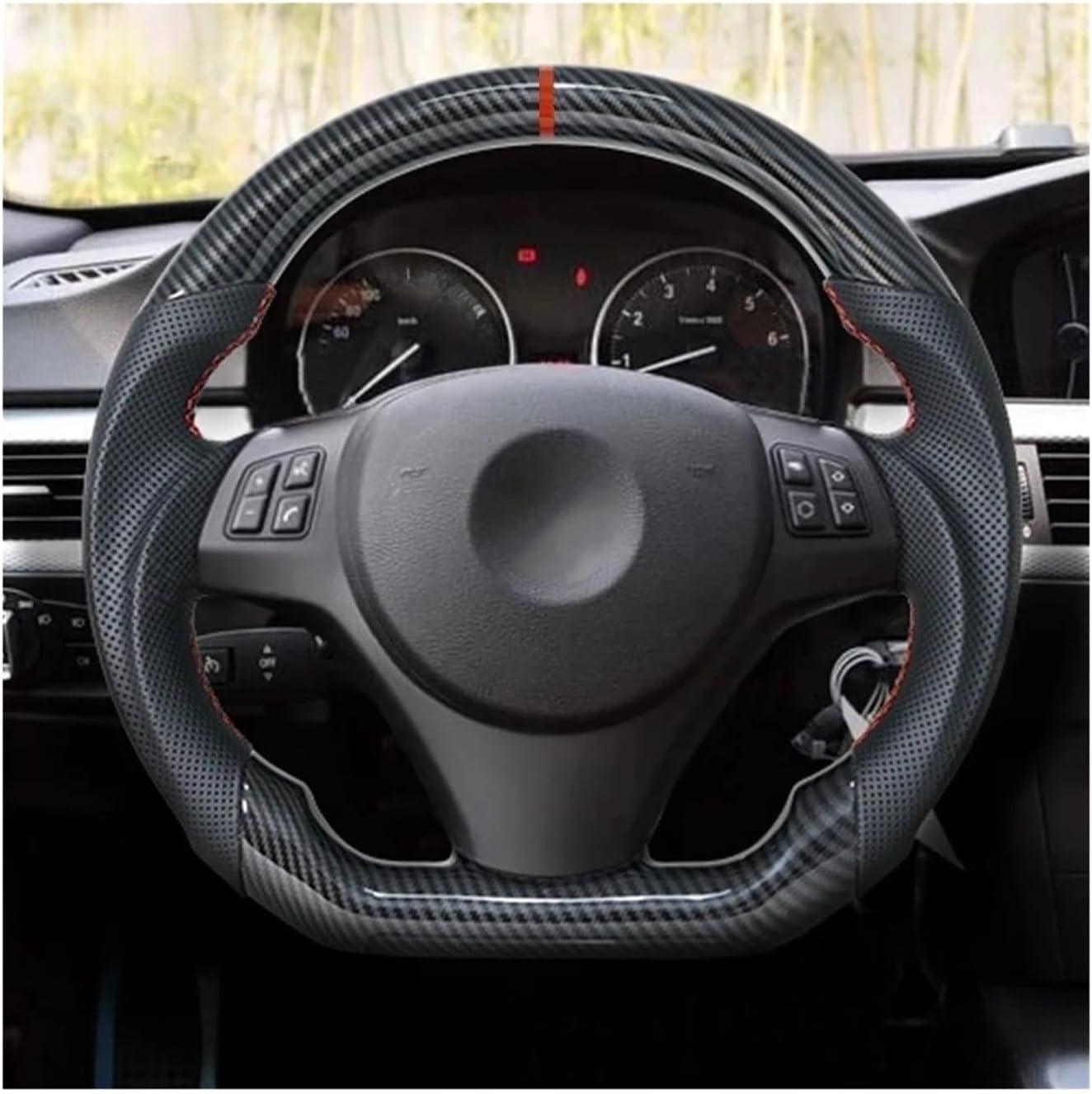 Steering Wheel Compatible For Bmw E92 E90 E89 E91 E93 330i 335i 328i M3 Series Steering Wheel Hydro-Dip Carbon Fiber Accessories 2005-2012(Red Big paddle)