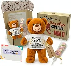 Gift for Special Friend - Teddy Bear with Surprise Box and Personalised Dedication | Original Gift for Best Friend, Birthday or Special Detail (Brown Stars)